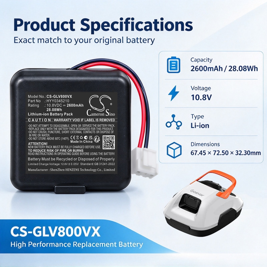 Batteries compatible with Gosvor LiteVac 800 Cordless Robotic Pool Cleaner CS-GLV800VX