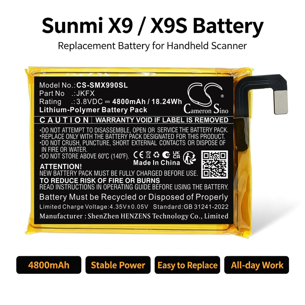 Batteries compatible with Sunmi X9 X9 CS-SMX990SL