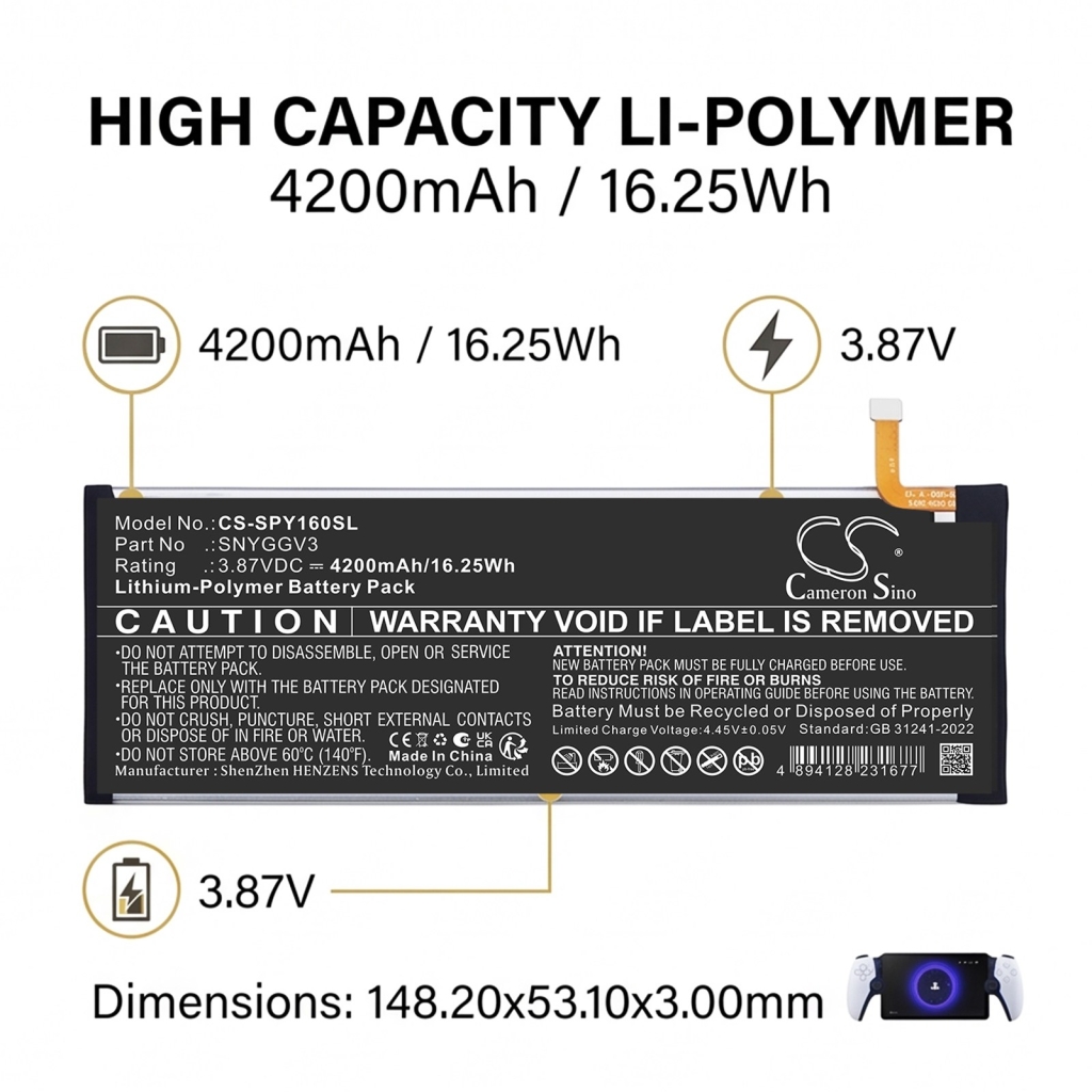 Batteries compatible with Sony CFI-Y1016 CFI-Y1016 CS-SPY160SL