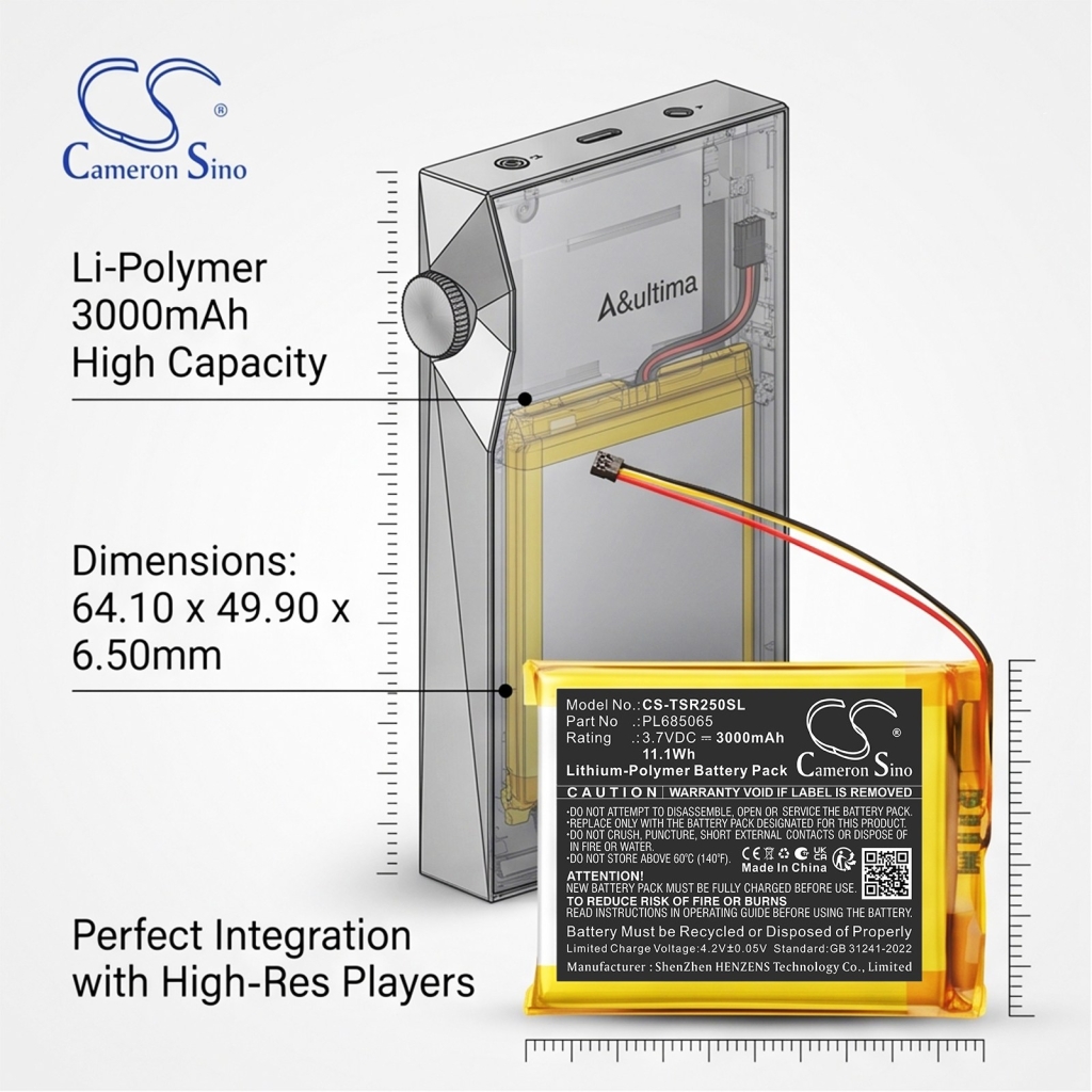Batteries compatible with Astell&Kern SR25 SR25 mk2 CS-TSR250SL