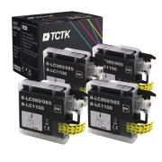TCTK Ink Cartridges LC-1100XL 4-pack Black compatible with Brother DCP-145 C, for DCP-163 C, for DCP-165 C, for DCP-185 C, for DCP-195 C, for DCP-197 C, for DCP-365 CN, replaces LC1100XLBK