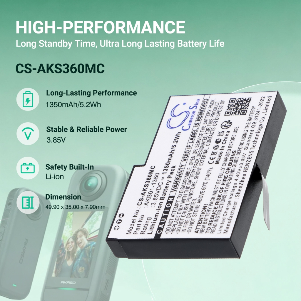 Battery compatible with Akaso CS-AKS360MC