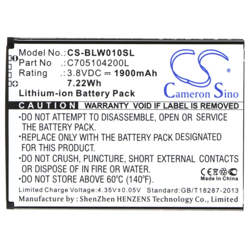 Battery compatible with BLU CS-BLW010SL
