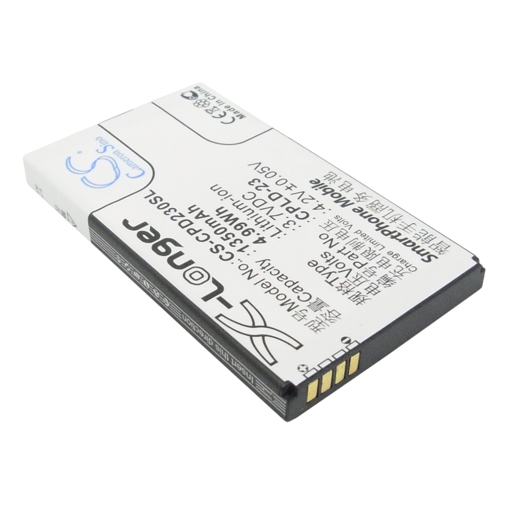Cameron Sino CS-CPD230SL battery back label and contacts angled