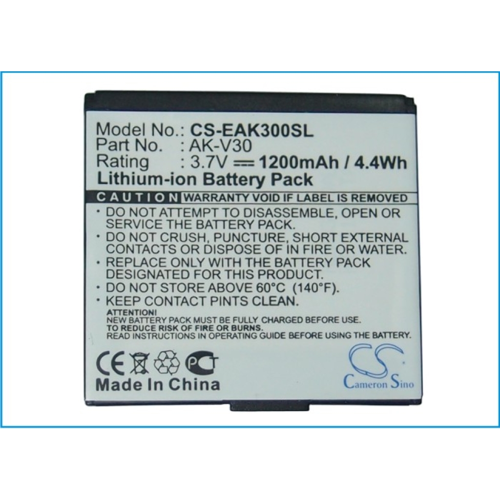 CS-EAK300SL label: AK-V30, 3.7V 1200mAh 4.4Wh, Cameron Sino, Made in China