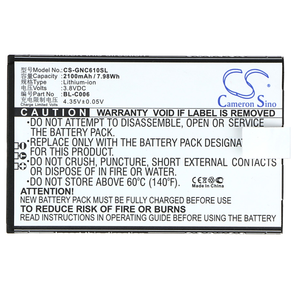 Cameron Sino CS-GNC610SL 2100mAh 3.8V 7.98Wh Li-ion battery BL-C006