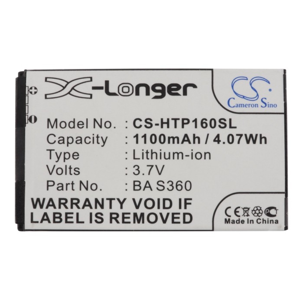 Battery compatible with HTC AT&T O2 T-Mobile DOPOD CS-HTP160SL