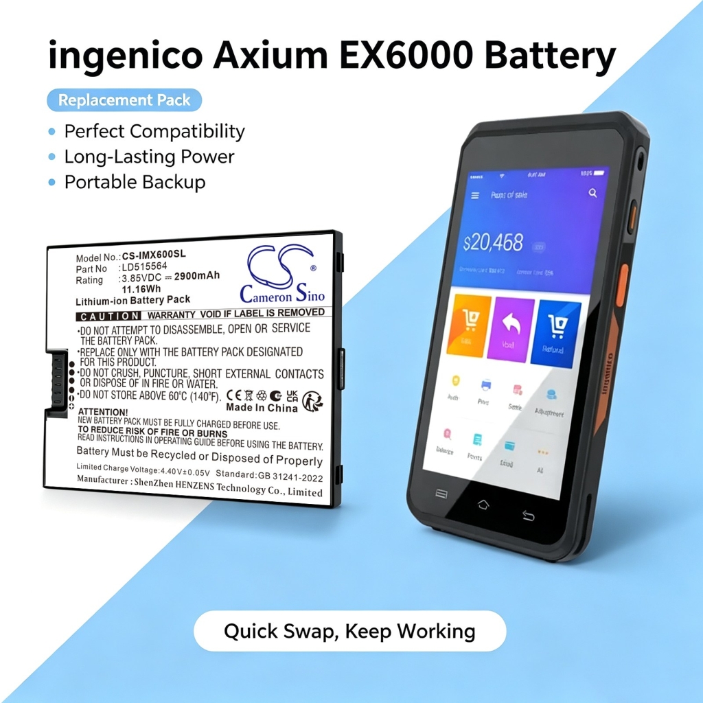Battery compatible with Ingenico CS-IMX600SL