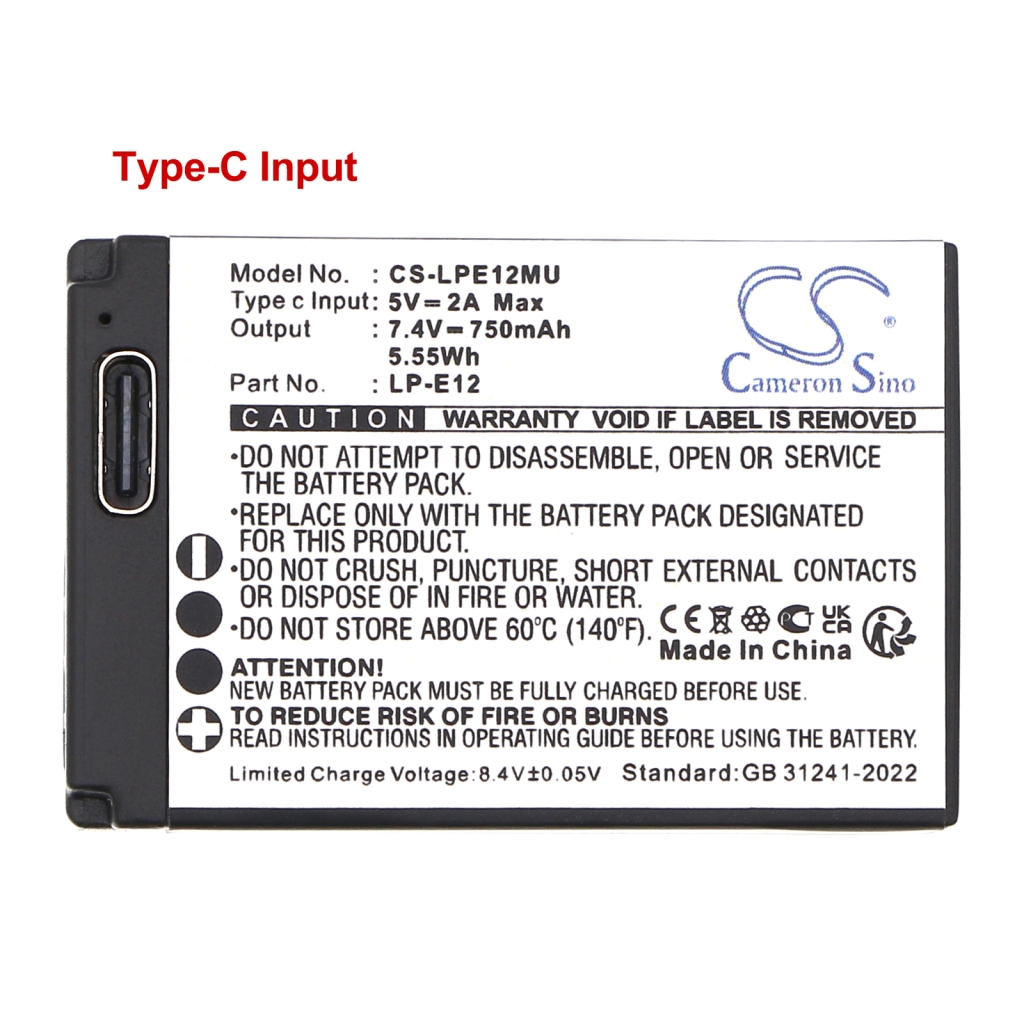 Compatible battery replacement for Canon LP-E12