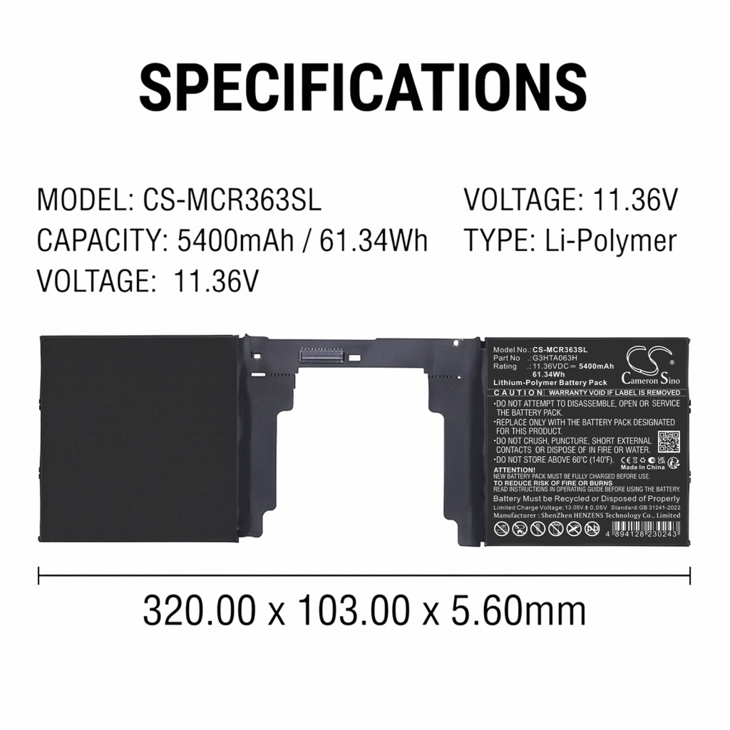 Battery compatible with Microsoft CS-MCR363SL