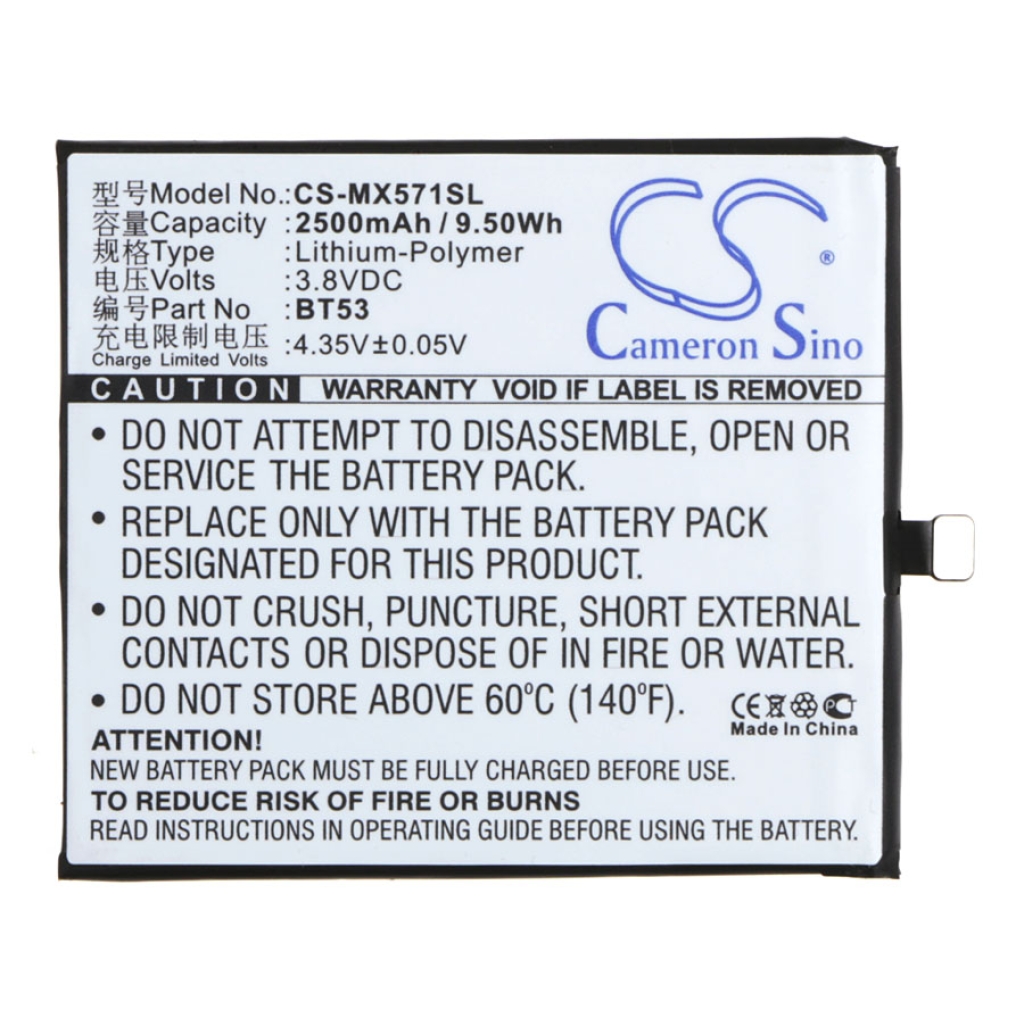 Compatible battery replacement for MeiZu BT53