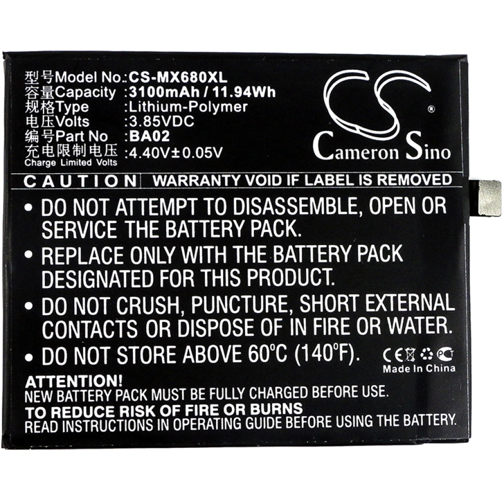 Compatible battery replacement for MeiZu BA02