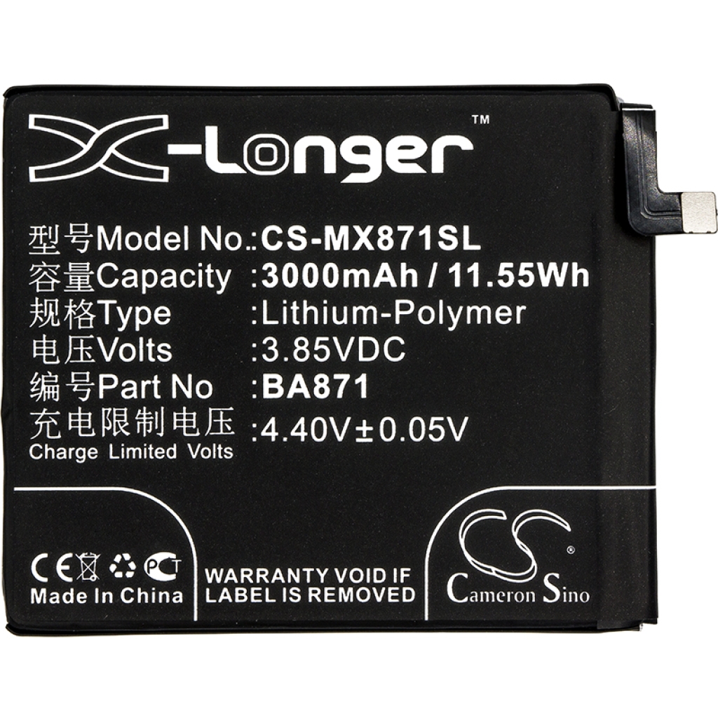Compatible battery replacement for MeiZu BA871