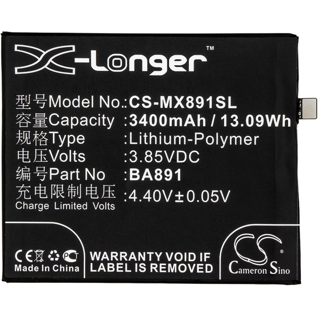 Compatible battery replacement for MeiZu BA891