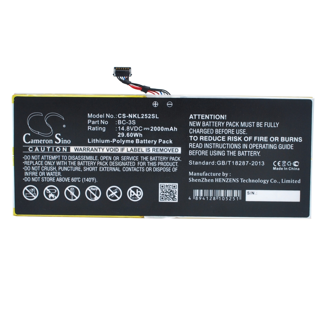 Battery compatible with Nokia CS-NKL252SL