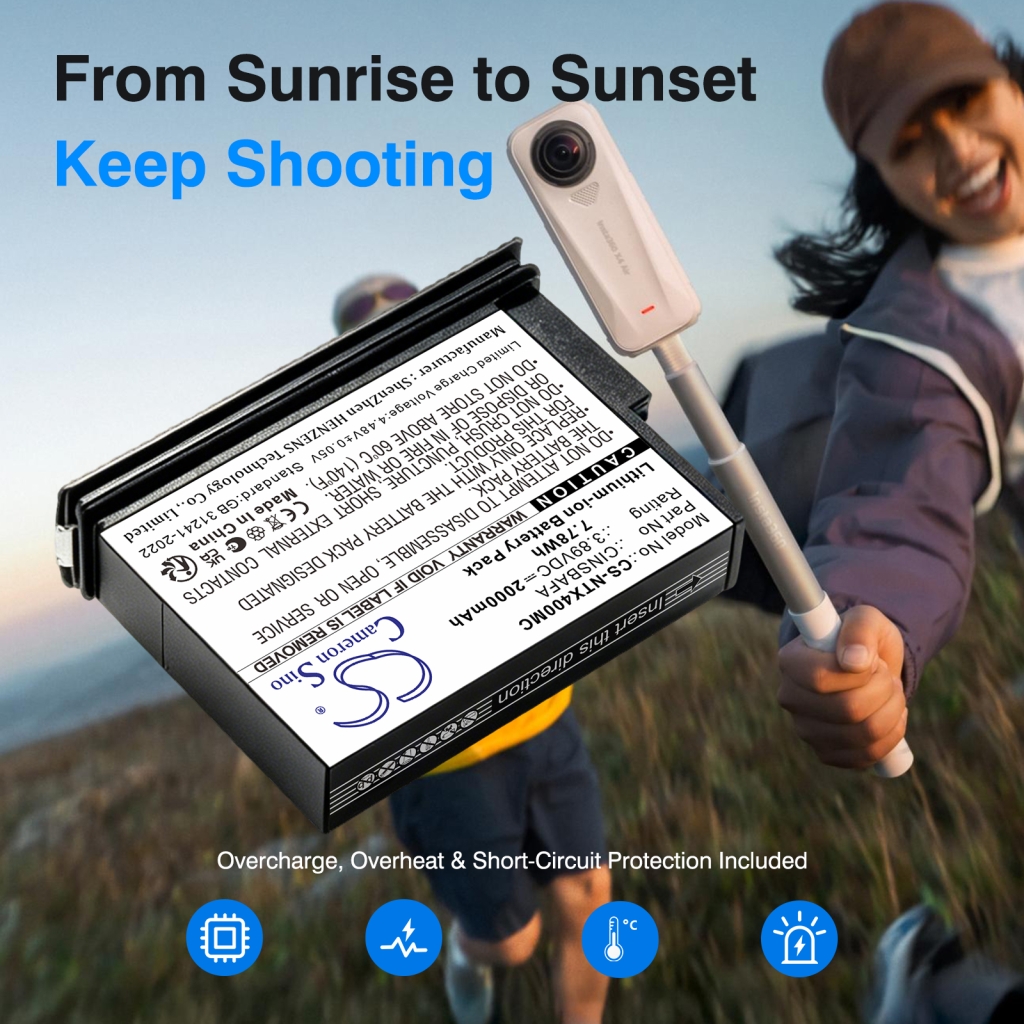 Battery compatible with Insta360 CS-NTX400MC