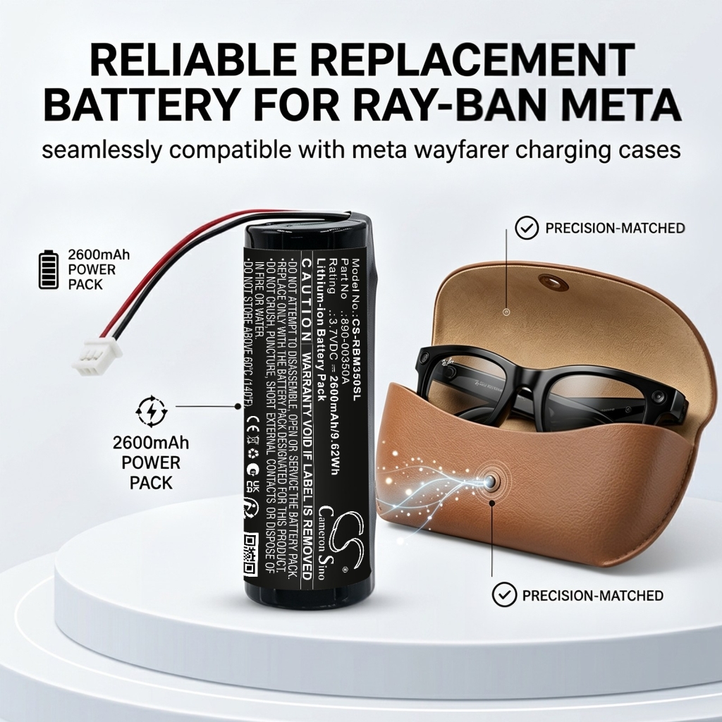 Batteries compatible with Ray-ban Meta Wayfarer Charging Case CS-RBM350SL