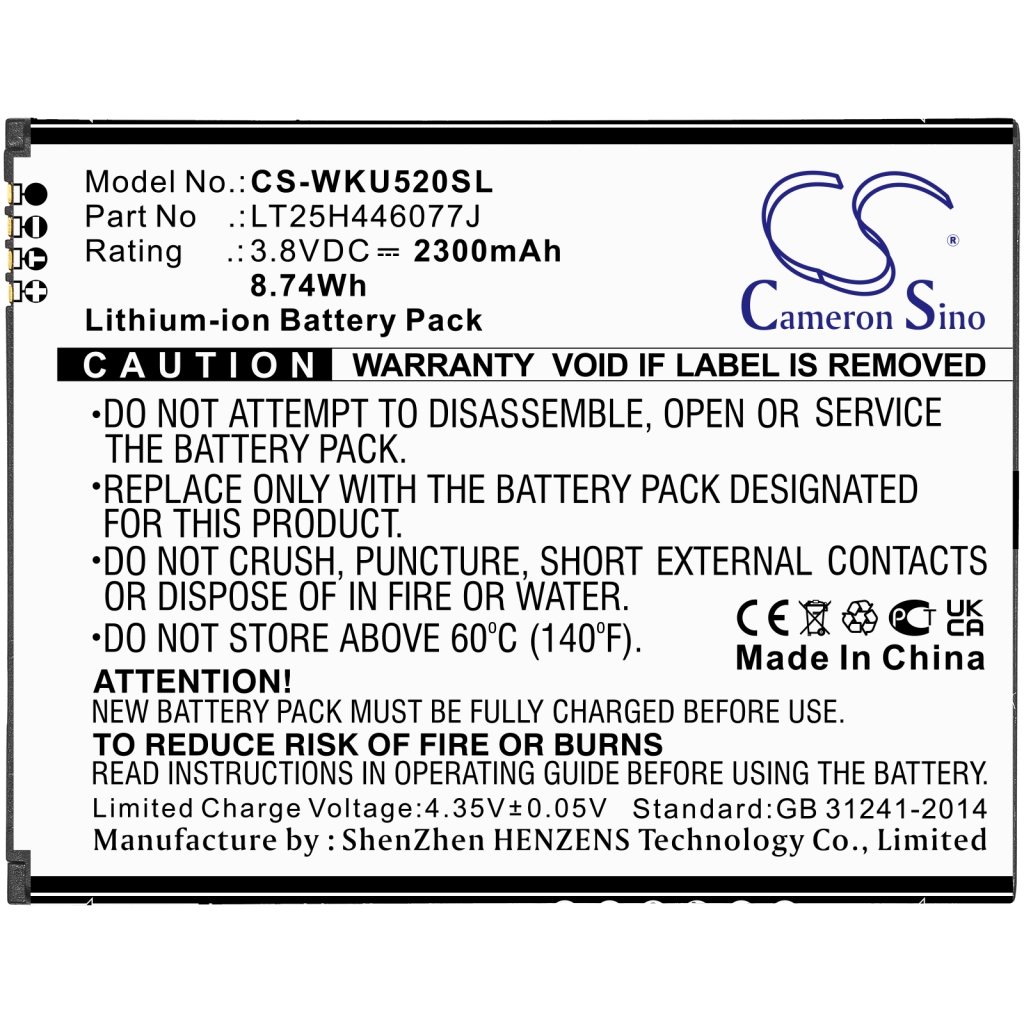 Compatible battery replacement for Wiko LT25H446077J