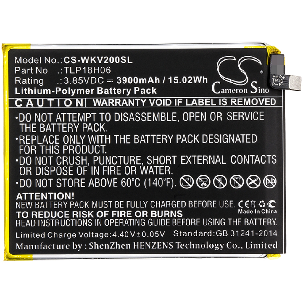 Compatible battery replacement for Wiko TLP18H06