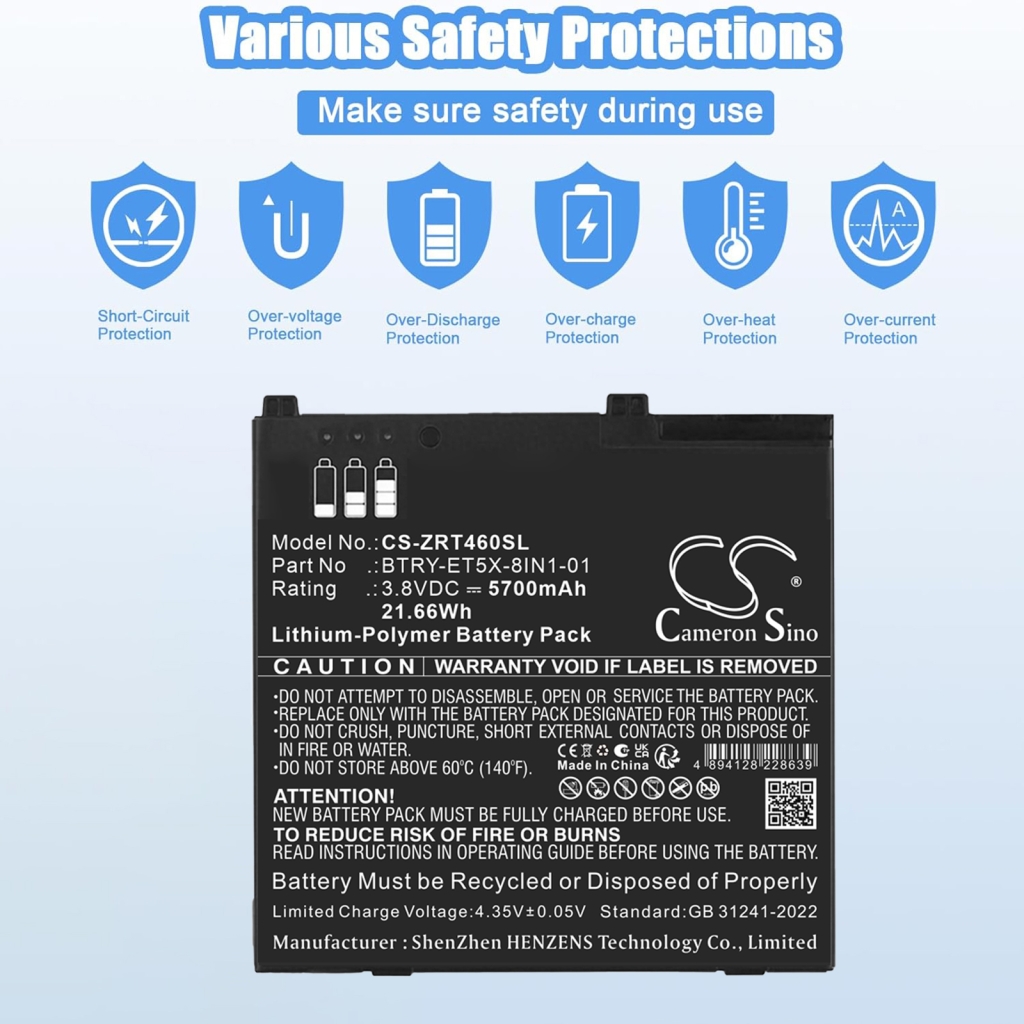 Battery compatible with Zebra CS-ZRT460SL