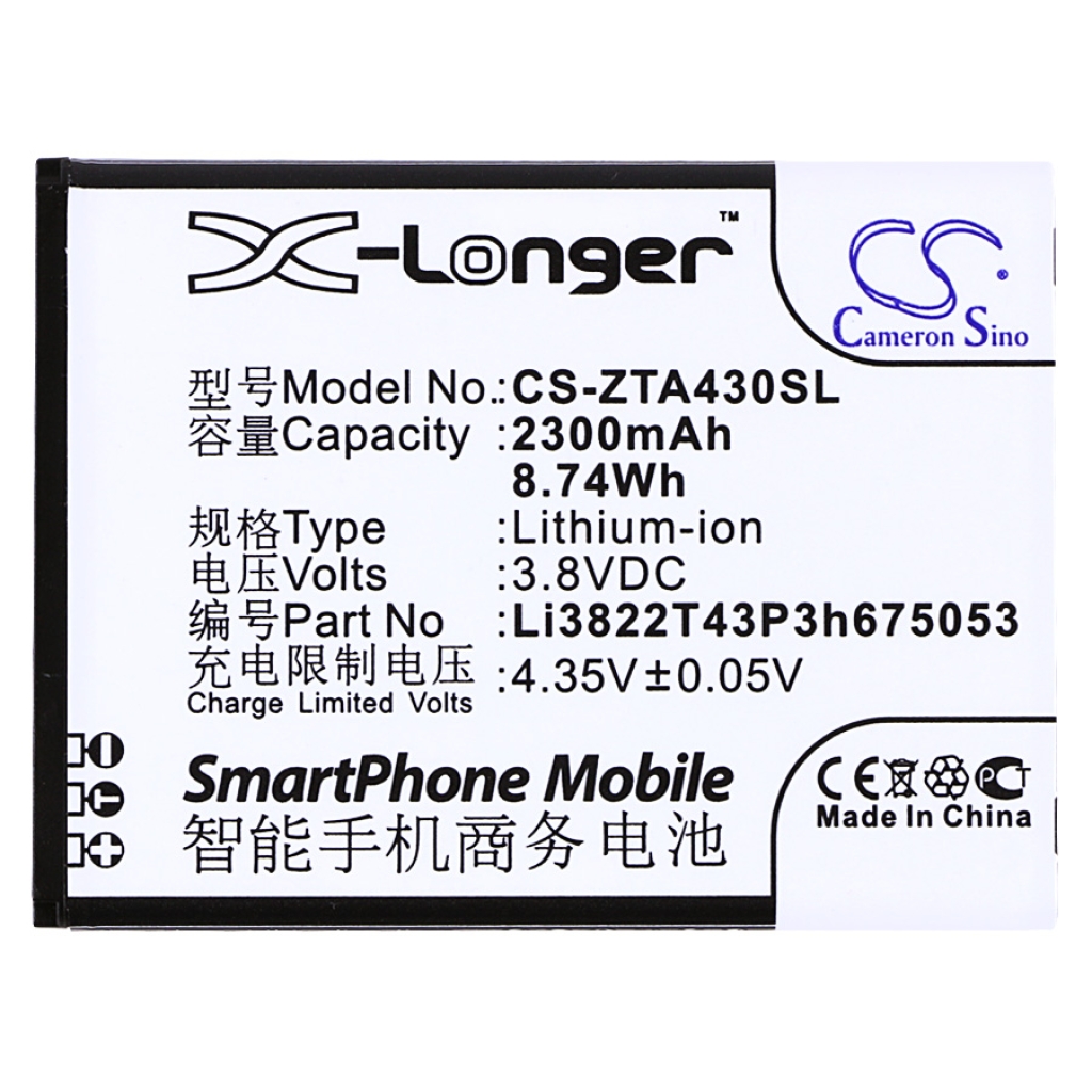 Compatible battery replacement for ZTE LI3822T43P3H675053